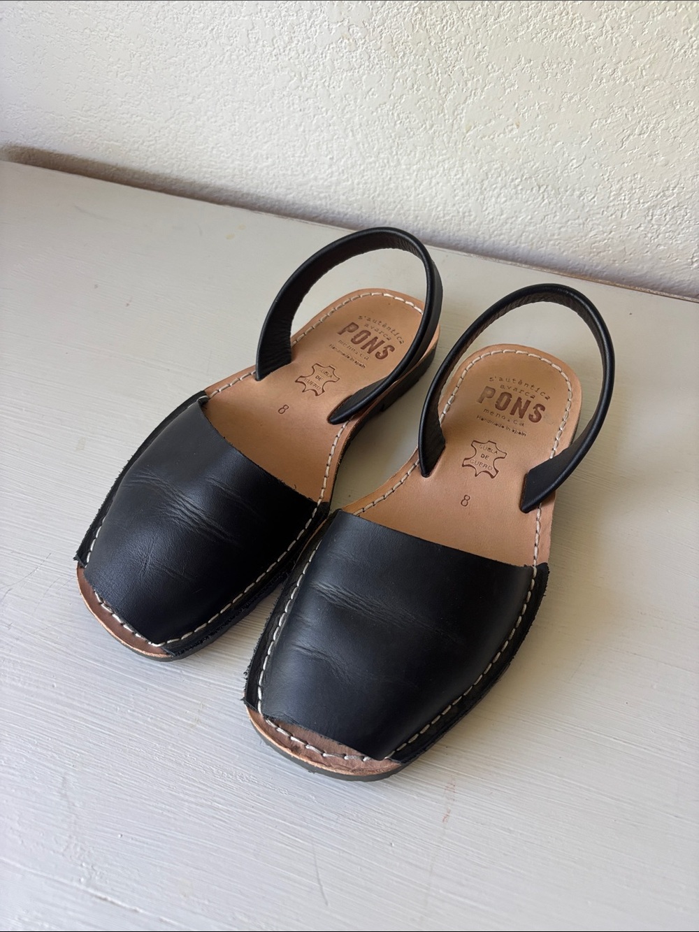 PONS Black Leather Women’s Slingback Avarca Sandals